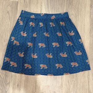 J. Crew Blue A-Line Skirt with Animal Print